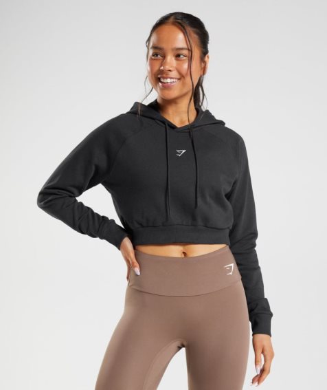 Women's Gymshark Training Cropped Hoodie Black | CA 1N836A